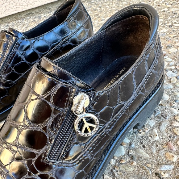 Donald J Pliner black crocodile embossed leather zip loafers shoes - Picture 4 of 10